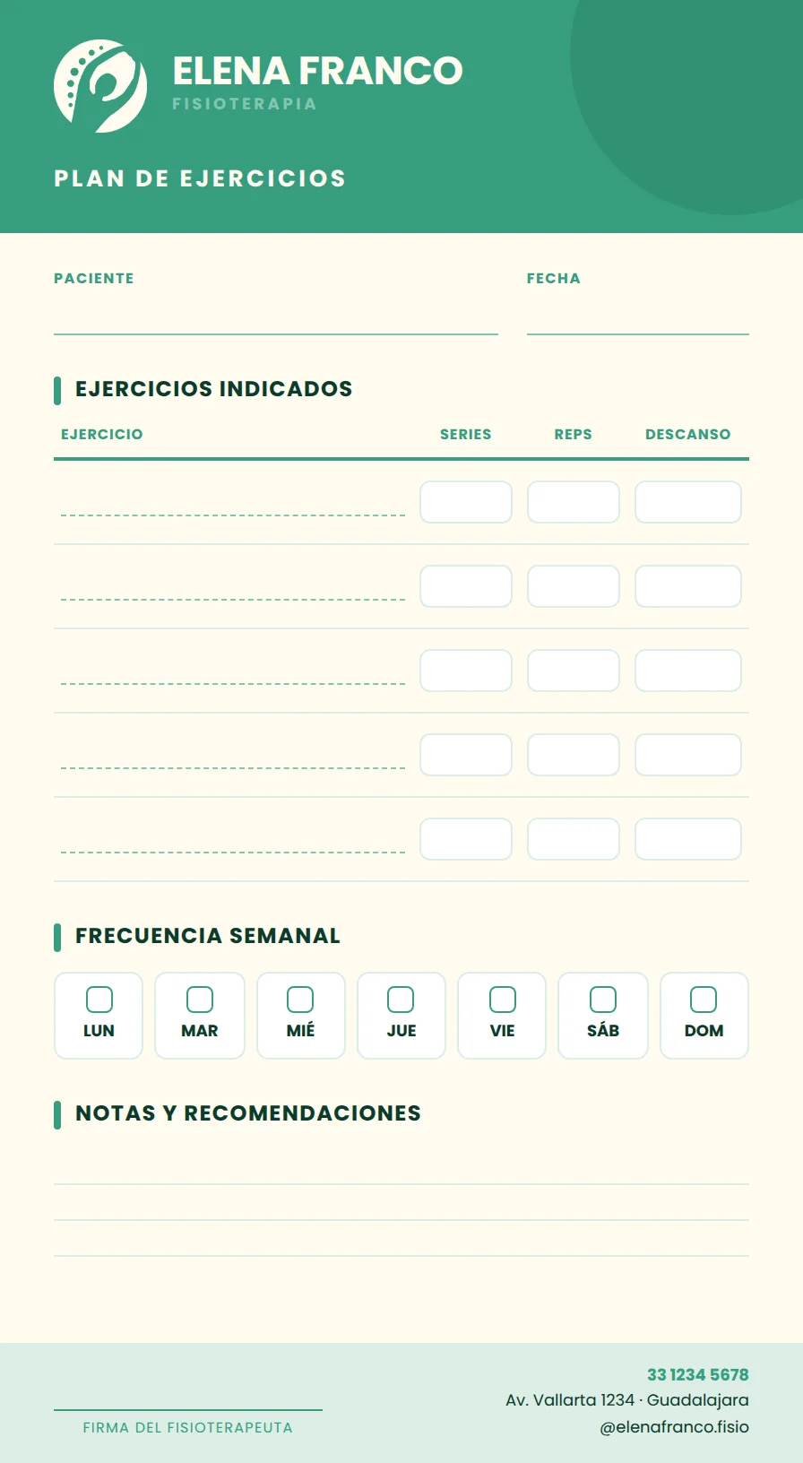 Recetario y plan de ejercicios membretado