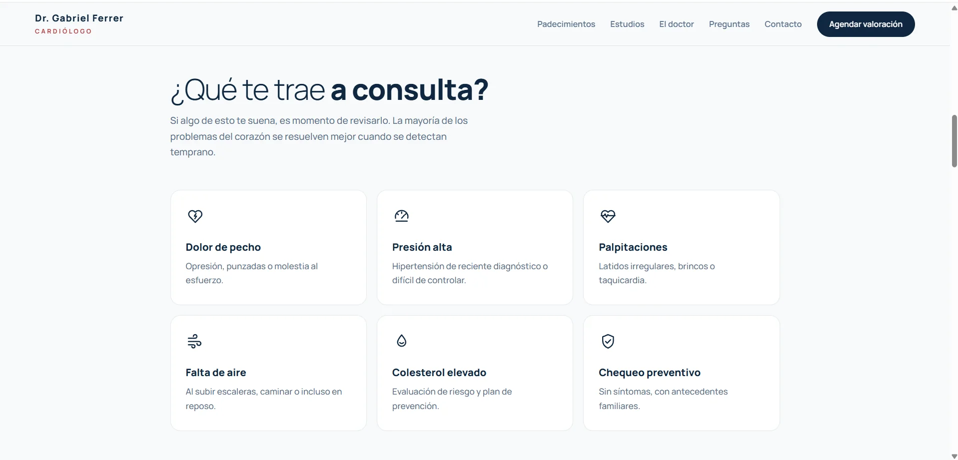 Sección del sitio web del Dr. Gabriel Ferrer