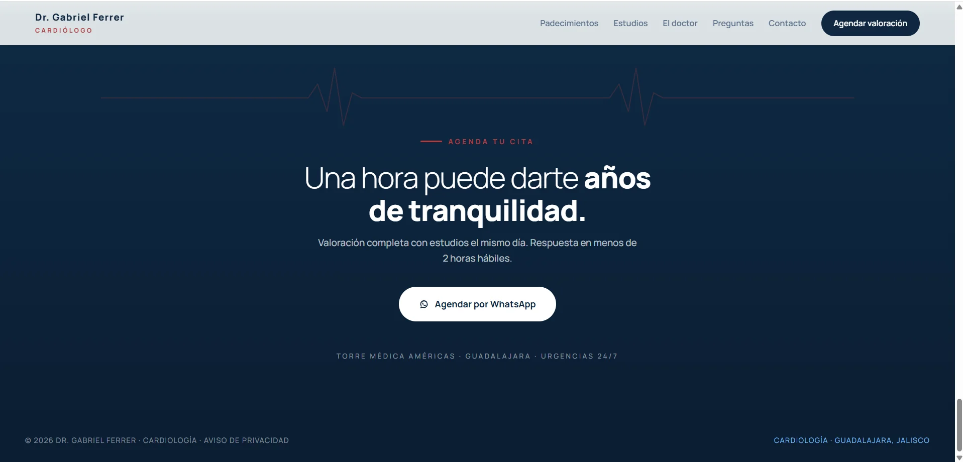 Sección del sitio web del Dr. Gabriel Ferrer
