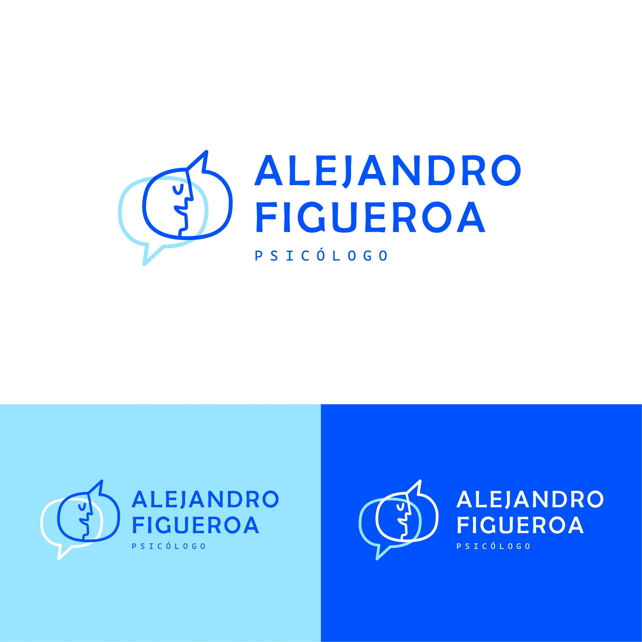 El logo aplicado sobre fondo blanco, celeste y azul