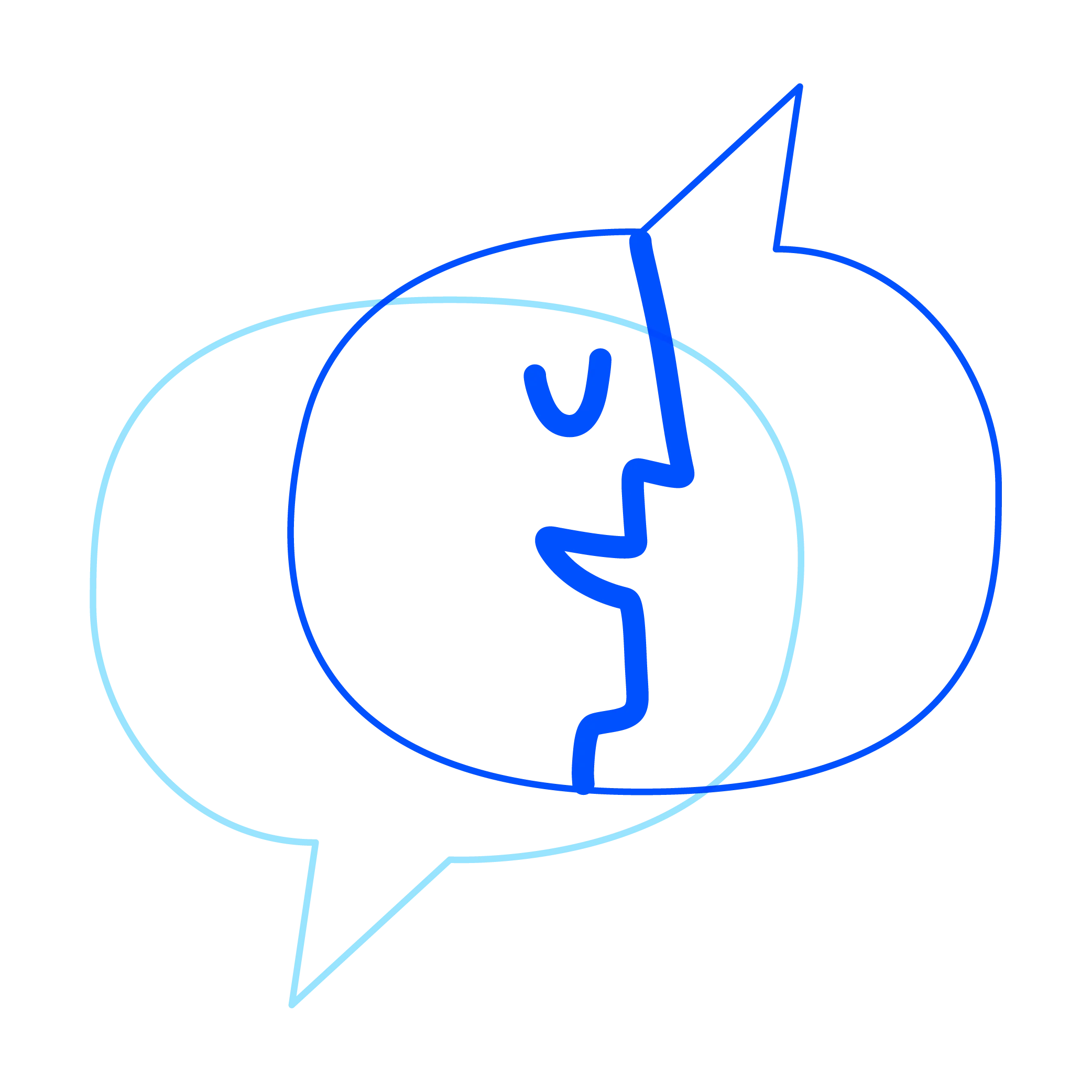 Isotipo: rostro de perfil y globo de conversación en una línea continua