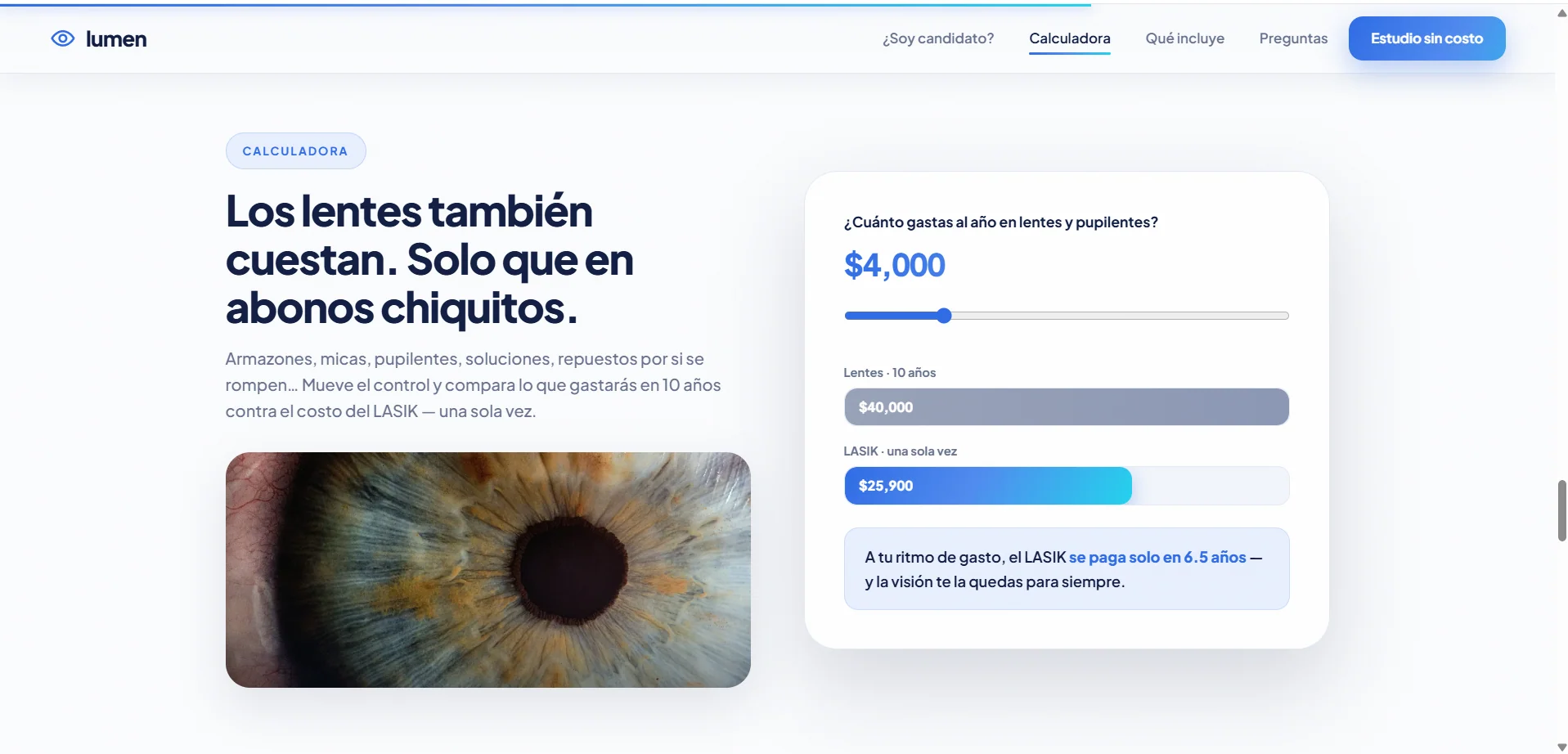 Calculadora de ahorro frente al gasto continuo en lentes