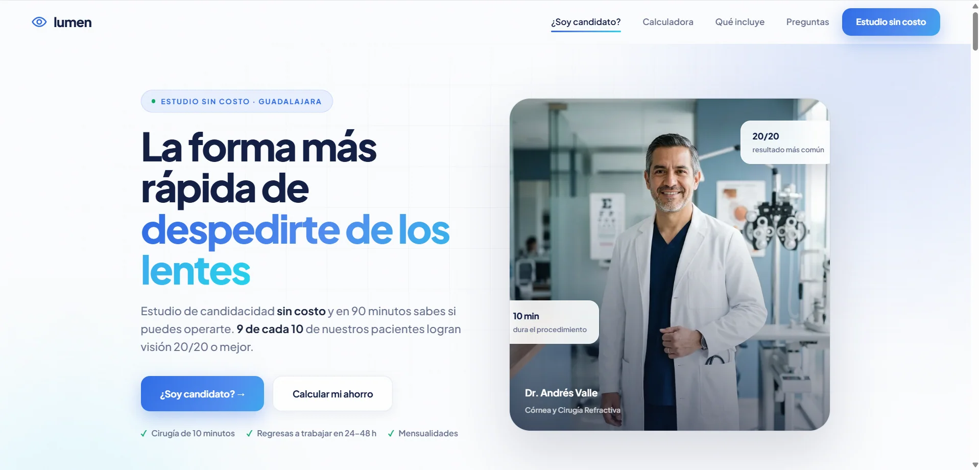 Portada del sitio web de Clínica Lumen