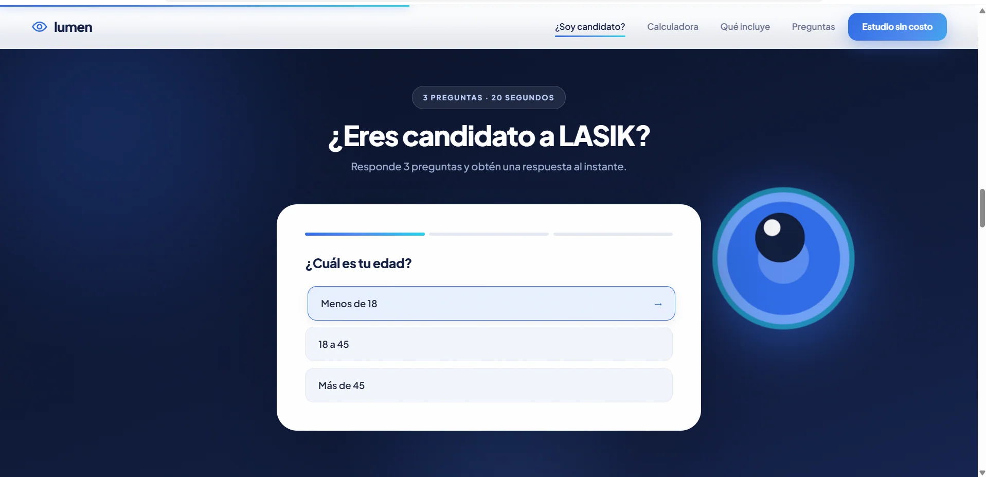 Sección interior del sitio web de Clínica Lumen