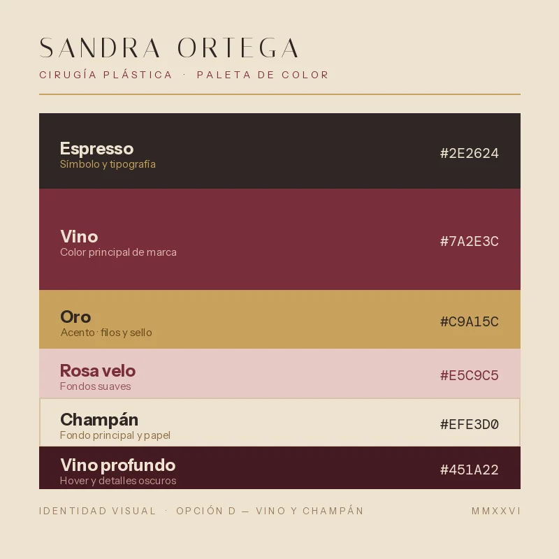 Paleta de color: champán, vino y neutros