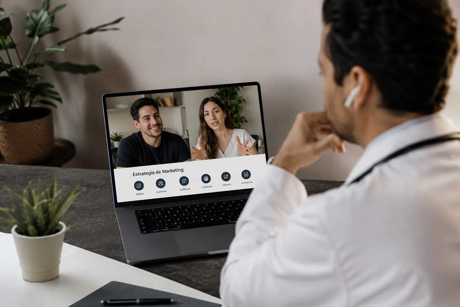 Médico grabando contenido en set profesional con ViralDoc