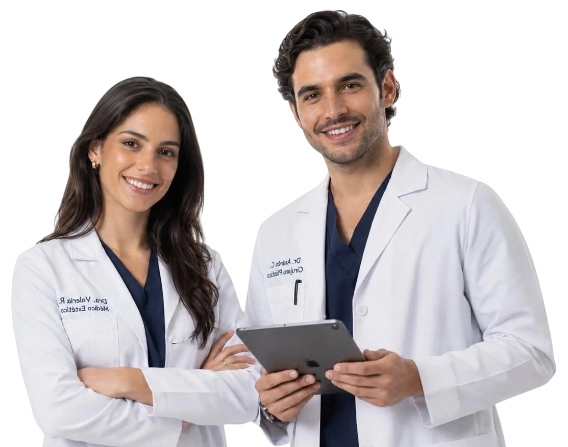 Dos médicos especialistas de ViralDoc — cirujano plástico y médico estético
